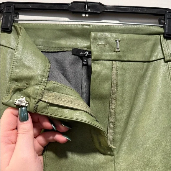 7 For All Mankind Olive Green Leather pants - Picture 3 of 5